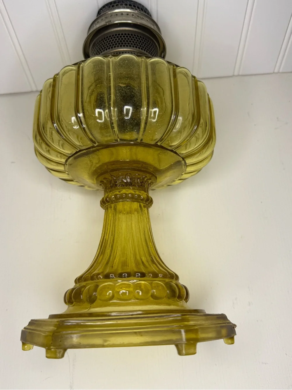 Yellow Pressed-Glass Pedestal Oil Lamp - Decorative Lantern Accent